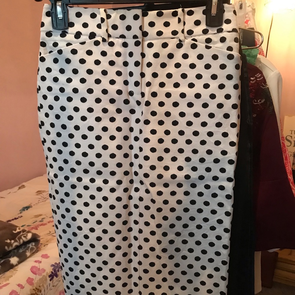 New York & Co Polka Dot White Black Pencil Denim Skirt with Pockets Stretch
